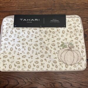 Tahari Beige Fall Pumpkin Placemats Embroidered Appliqué Set Of 4- 13x19" New‎